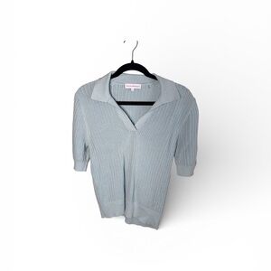 White + Warren Light Blue Waffle Knit Collared Polo Sweater Size Small